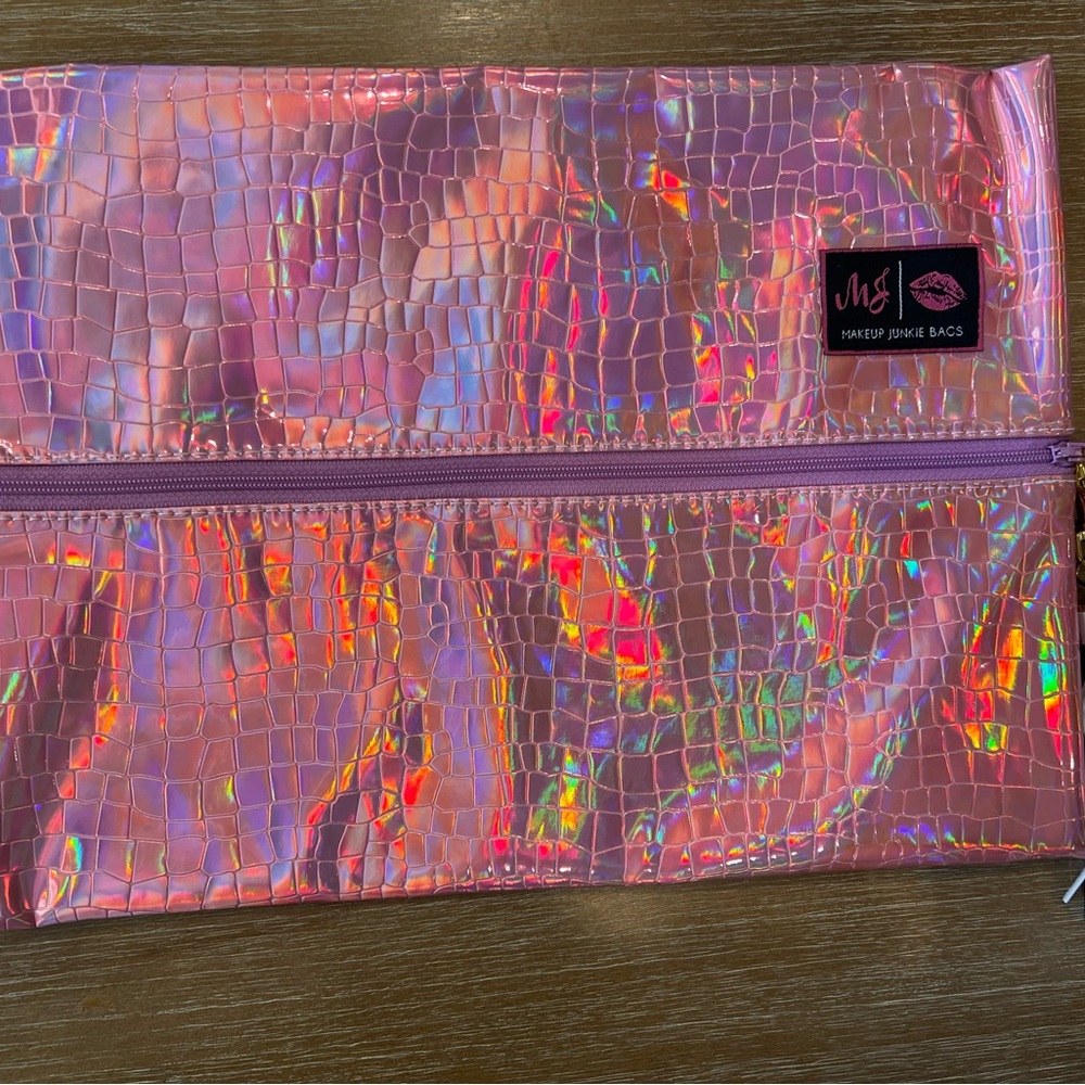 Makeup Junkie Bags Holographic Pink Cosmetic Bag